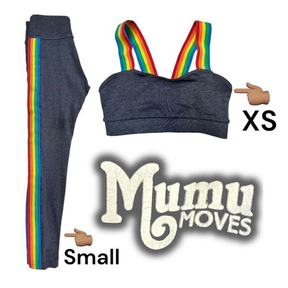 Mumu Moves Women's Rainbow Striped Sports Bra and Tracksuit Pants 2-Piece Set - Picture 1 of 13
